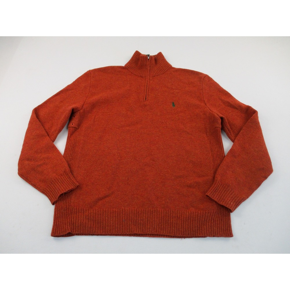 Polo Ralph Lauren Sweater Mens M Orange 1/4 Zip Lambswool Italian Yarn Pony